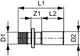 TECE Presslötanschluss mit zwei unterschiedliche Durchmessern und Gewinde. Visualisierung der Maße und Form des Produkts zur Orientierung bei der Installation.